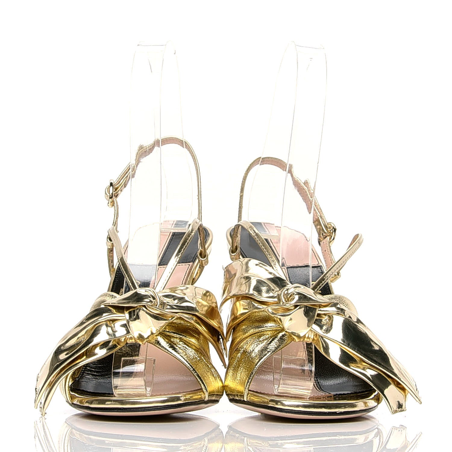 Gucci Metallic Nappa Bow Daphne High Heel Sandals 36.5 Platino 2 of 5