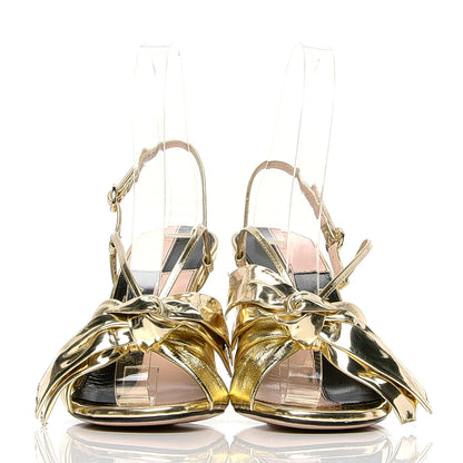Gucci Metallic Nappa Bow Daphne High Heel Sandals 36.5 Platino 2 of 5