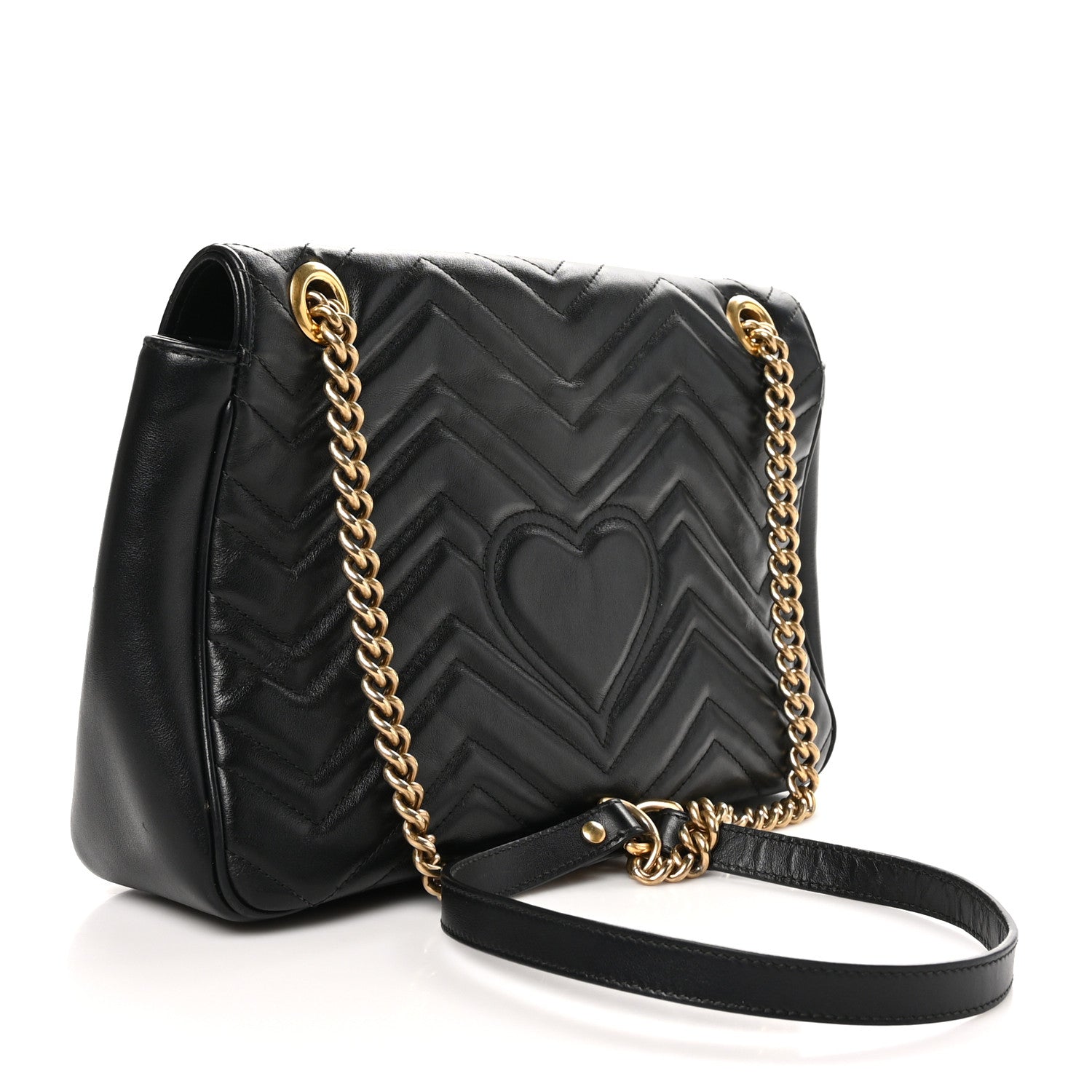 Gucci Calfskin Matelasse Medium GG Marmont Shoulder Bag Black 3 of 10