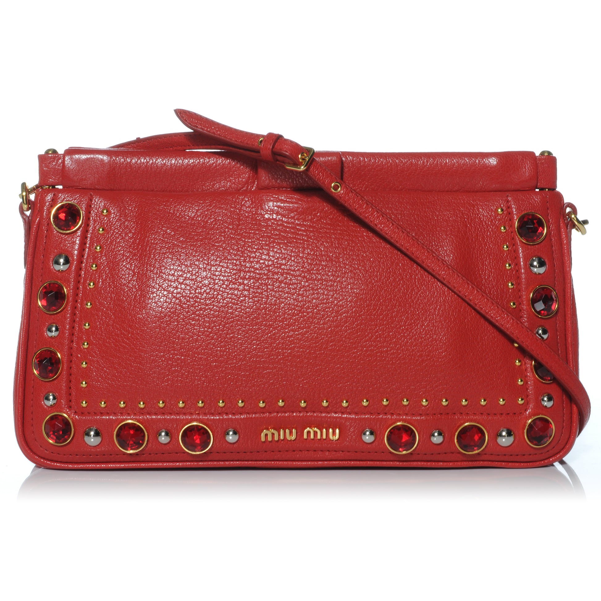 Miu Miu Leather Crystal Embellished Pochette Rosso 1 of 7