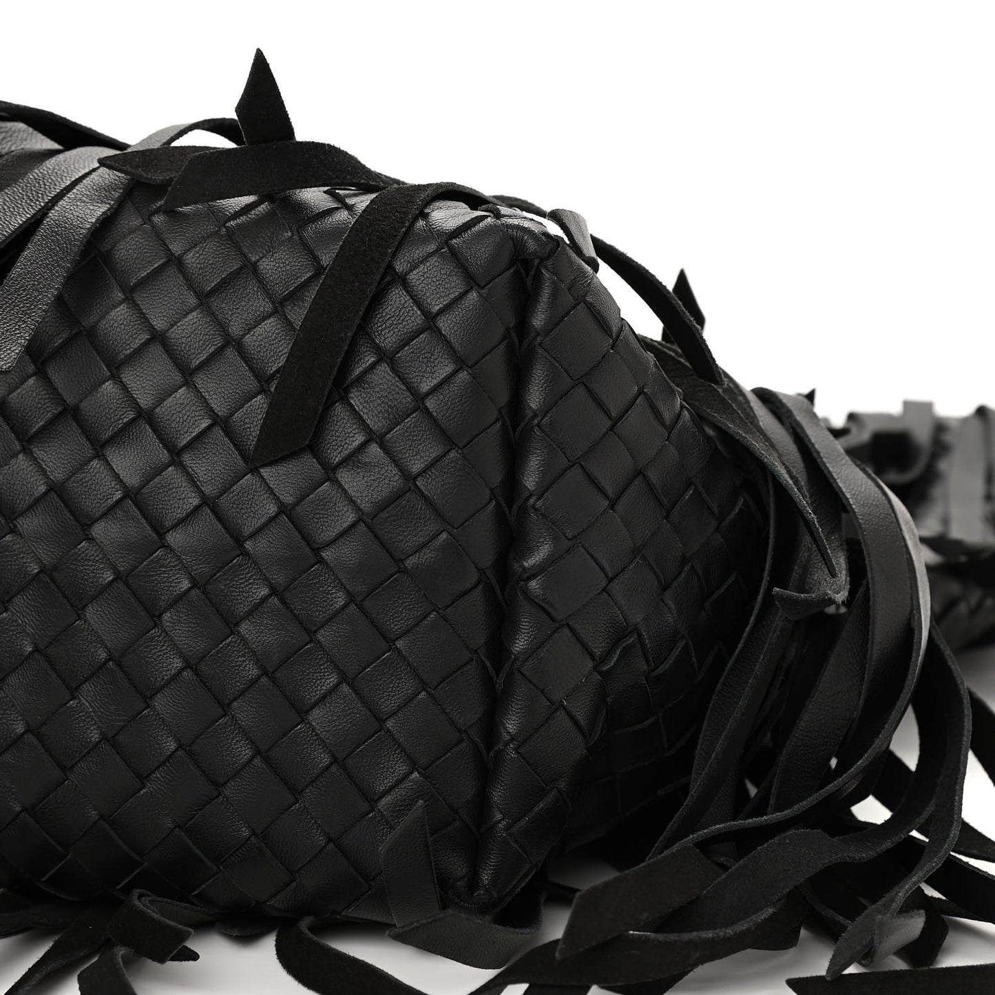 Nappa Fringe Woven Handle Tote Black