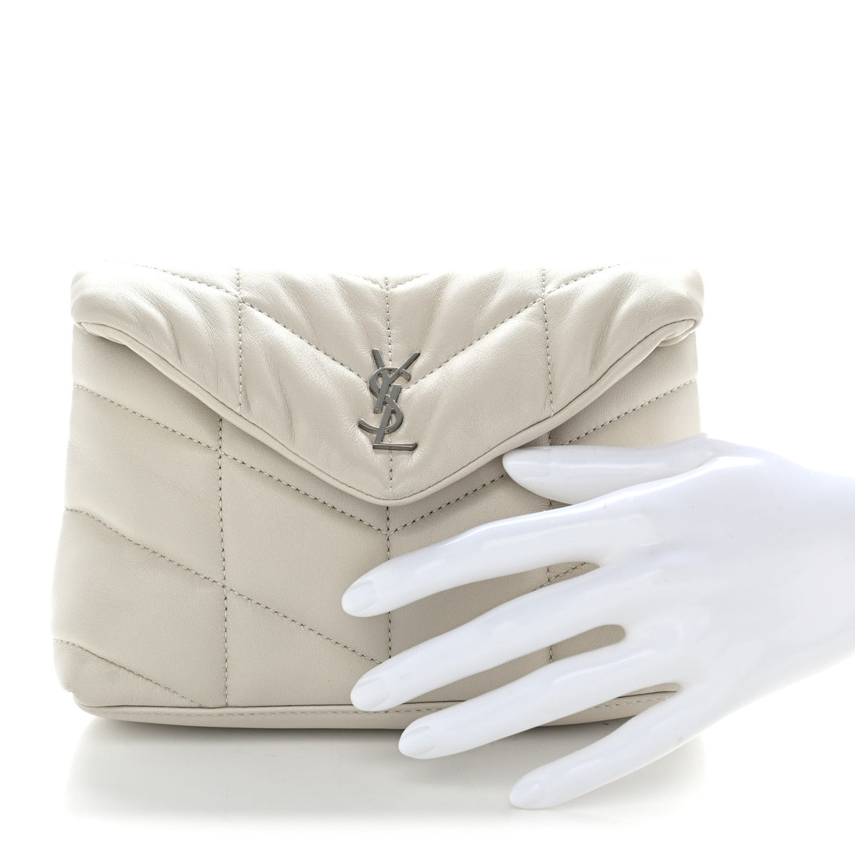 Lambskin Monogram Loulou Puffer Pouch Clutch Crema Soft