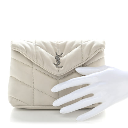 Saint Laurent Lambskin Monogram Loulou Puffer Pouch Clutch Crema Soft 2 of 10
