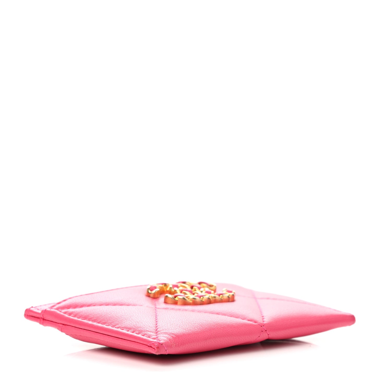 Shiny Goatskin Quilted Chanel 19 Card Holder Dark Pink