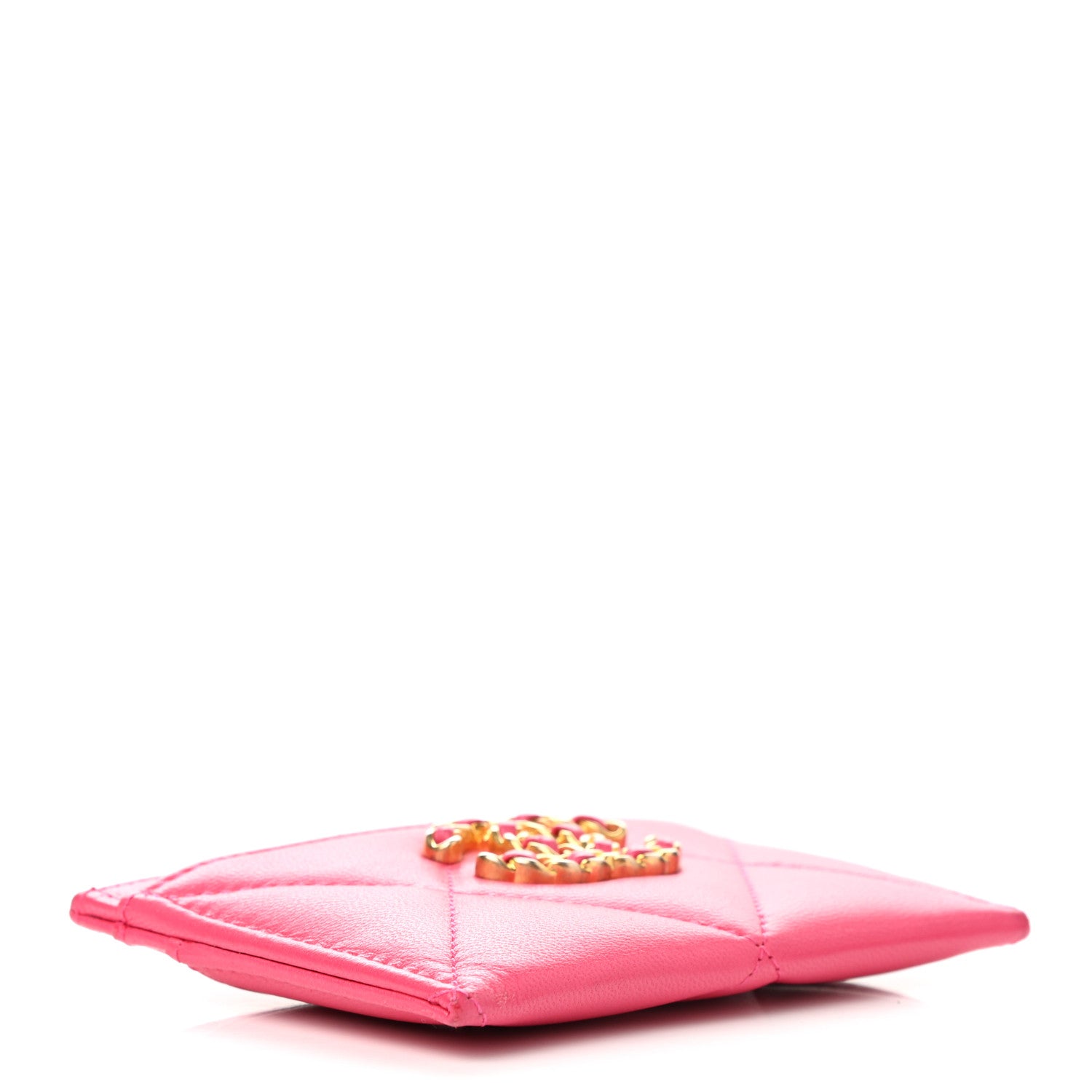 Chanel Shiny Goatskin Quilted Chanel 19 Card Holder Dark Pink 4 of 10