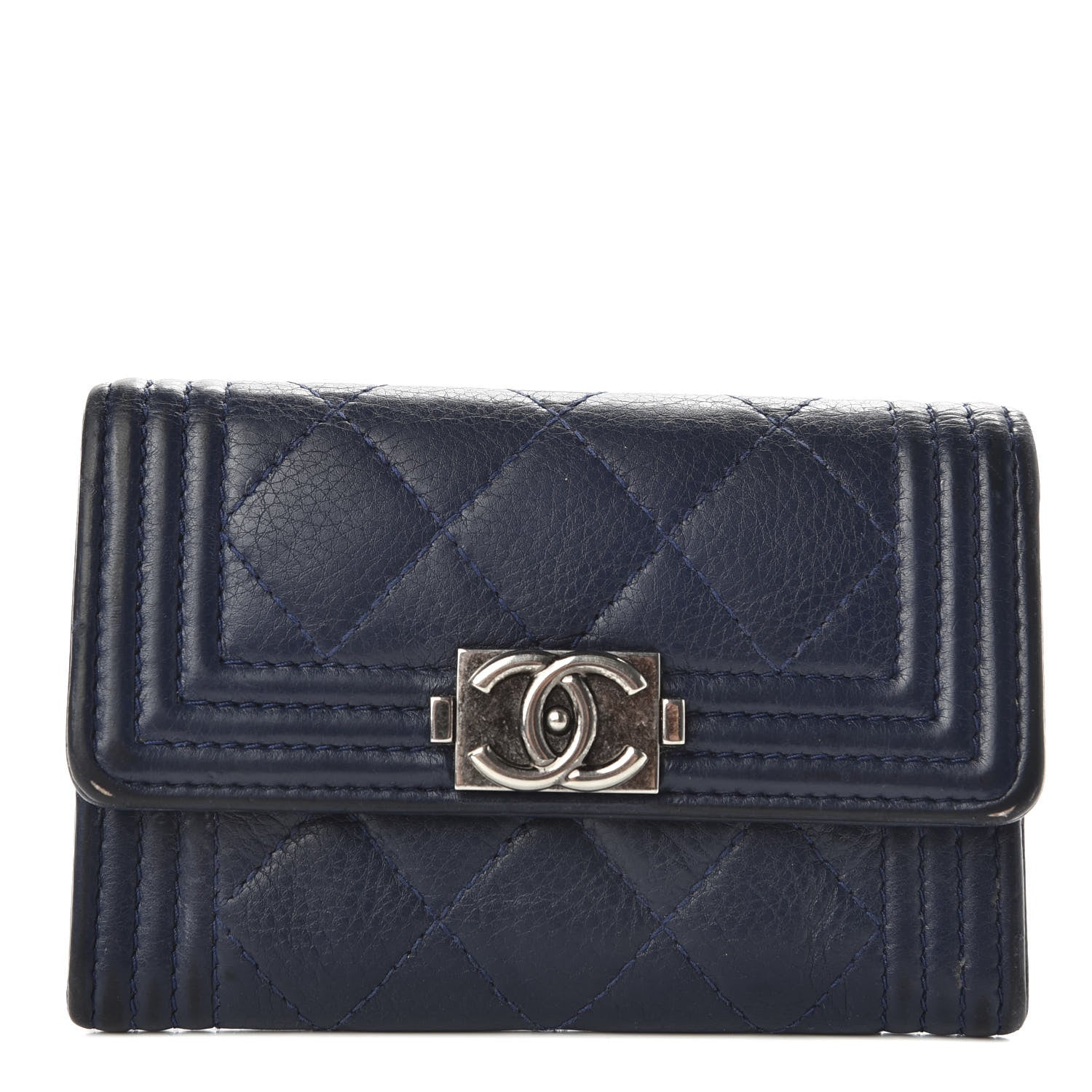 Chanel Calfskin Quilted Boy Flap Card Holder Wallet Blue 1 of 9