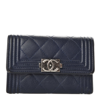 Chanel Calfskin Quilted Boy Flap Card Holder Wallet Blue 1 of 9