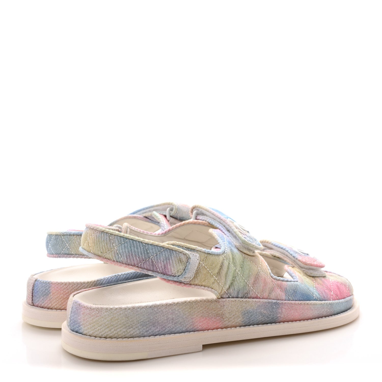 Chanel Printed Fabric Quilted Dad Sandals 40.5 Green Pink Blue 5 of 8