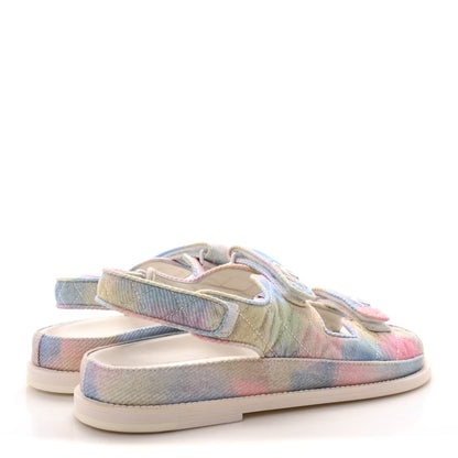 Chanel Printed Fabric Quilted Dad Sandals 40.5 Green Pink Blue 5 of 8