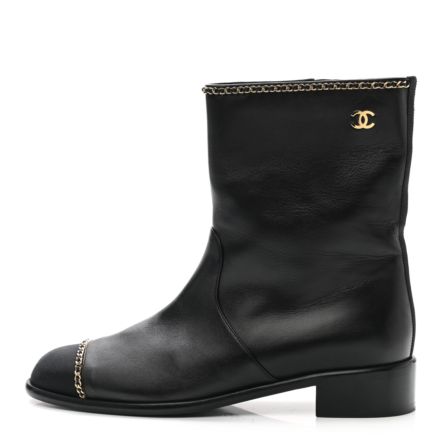 Chanel Lambskin Grosgrain Cap Toe Chain Short Boots 40 Black 1 of 8
