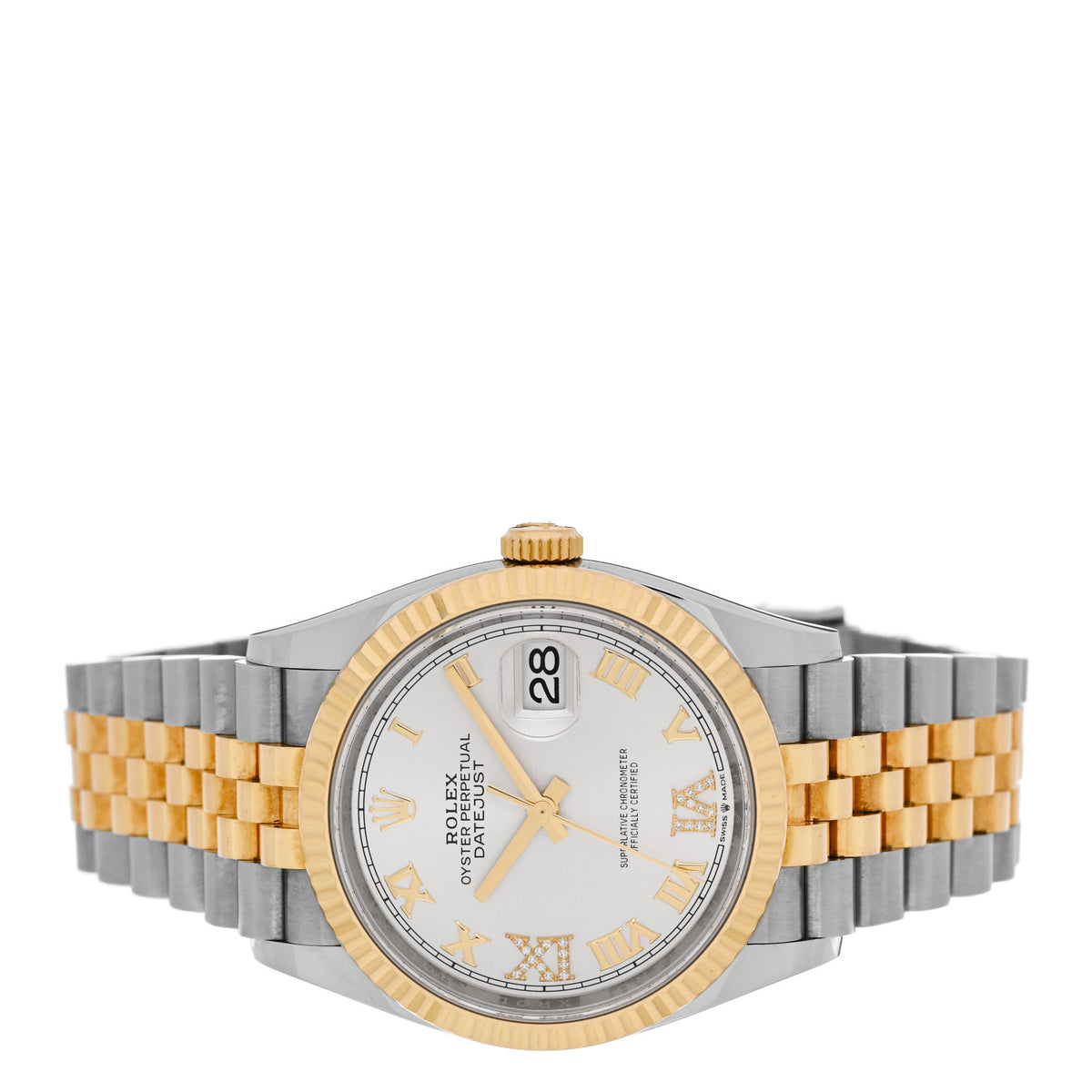 Rolex Stainless Steel 18K Yellow Gold Diamond 36mm Oyster Perpetual Datejust Watch Silver Roman 126233 2 of 5
