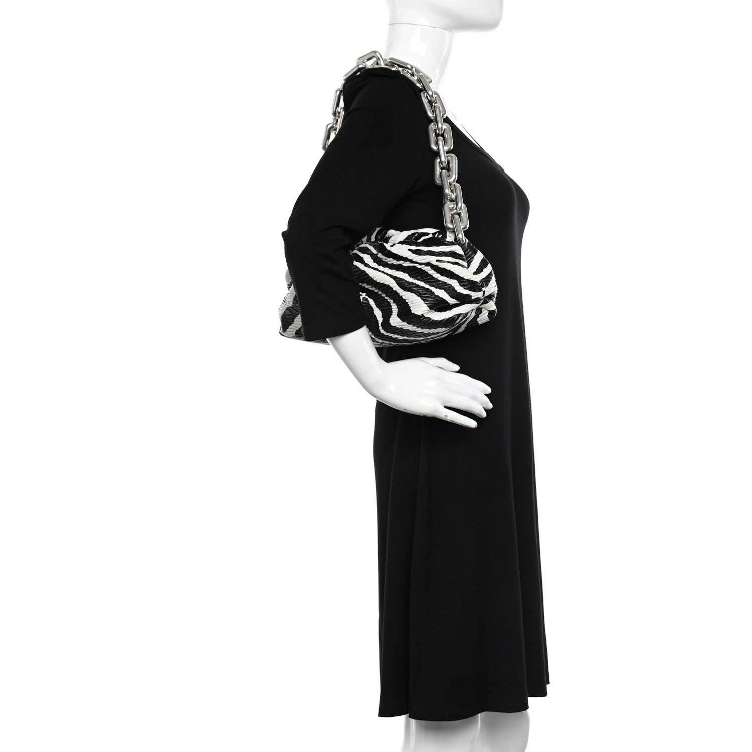 Bottega Veneta Nappa Zebra Print The Pouch Chain White Black 2 of 10