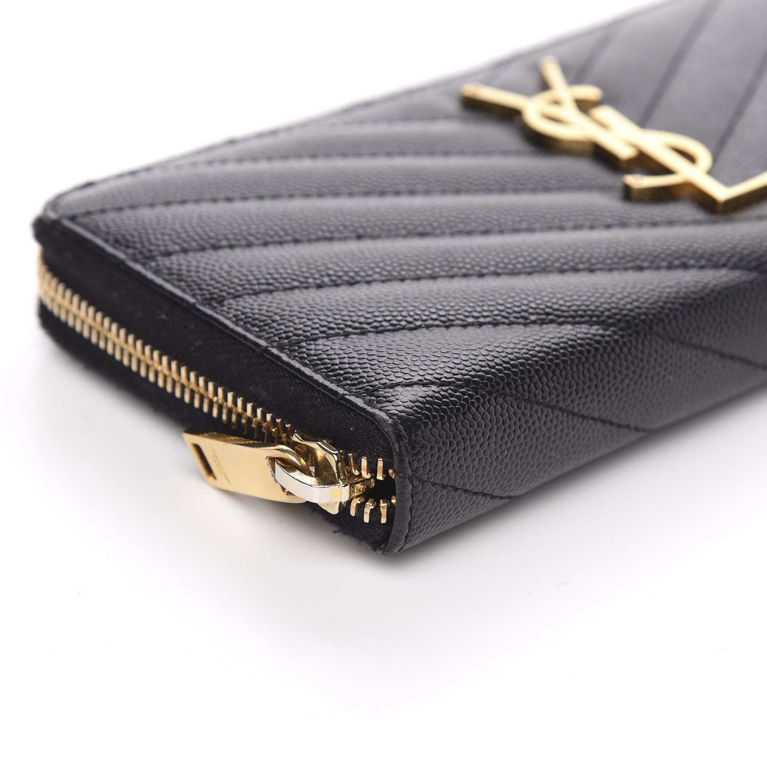 Saint Laurent Grain De Poudre Matelasse Chevron Monogram Zip Around Wallet Black 7 of 11
