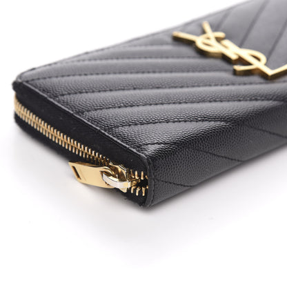 Saint Laurent Grain De Poudre Matelasse Chevron Monogram Zip Around Wallet Black 7 of 11
