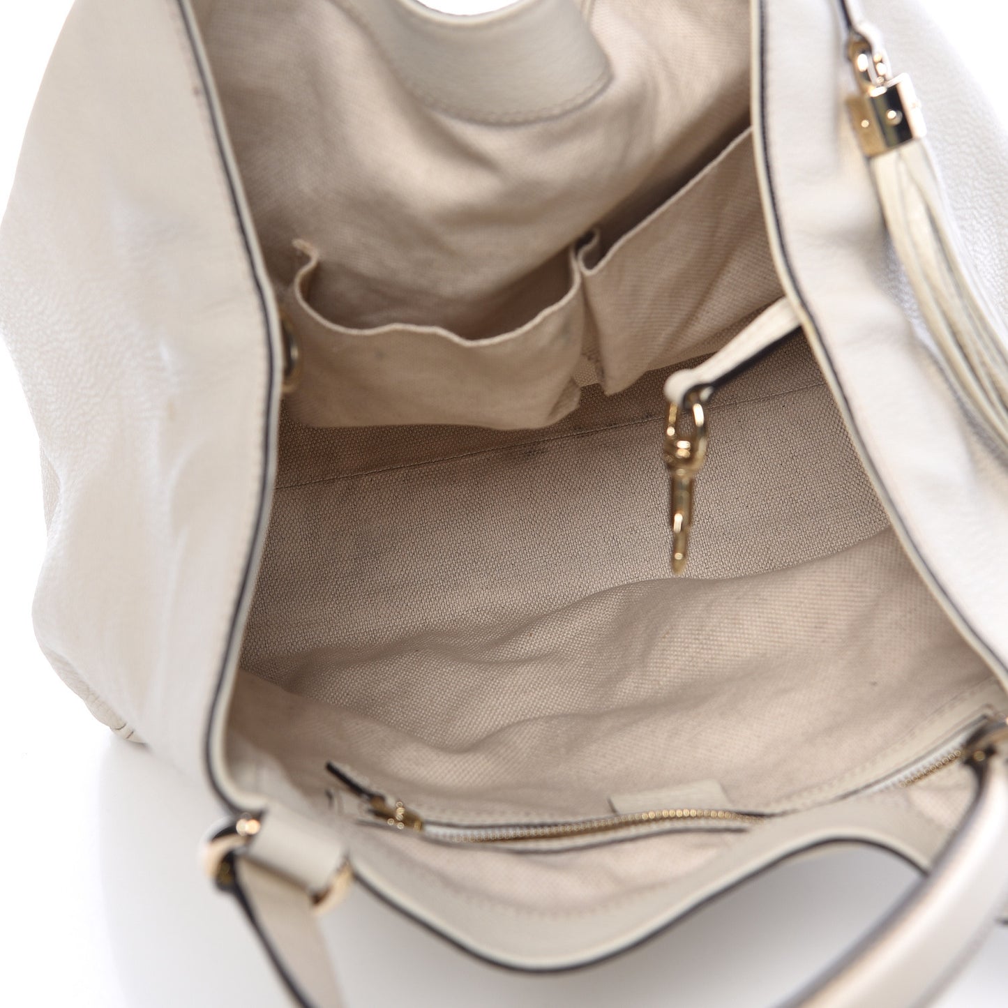 Pebbled Calfskin Medium Soho Shoulder Bag Off White