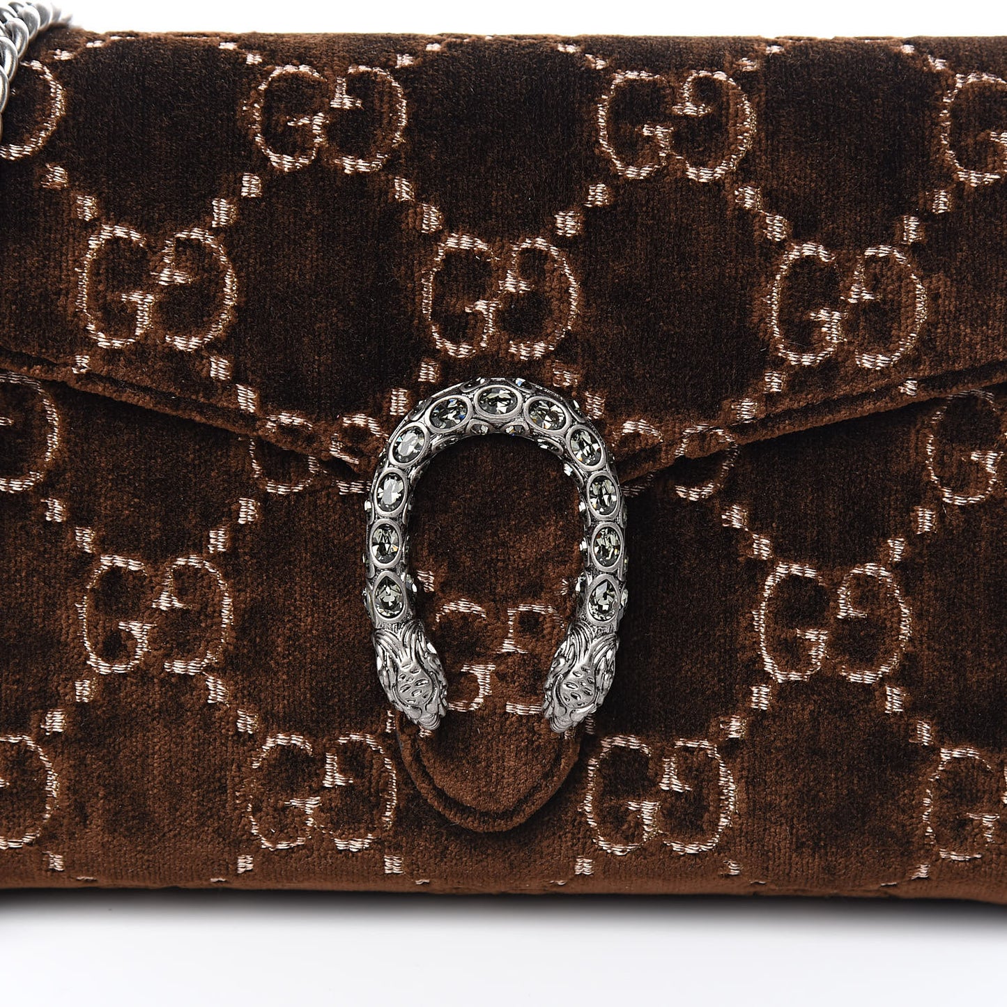Velvet GG Monogram Mini Dionysus Chain Wallet Brown