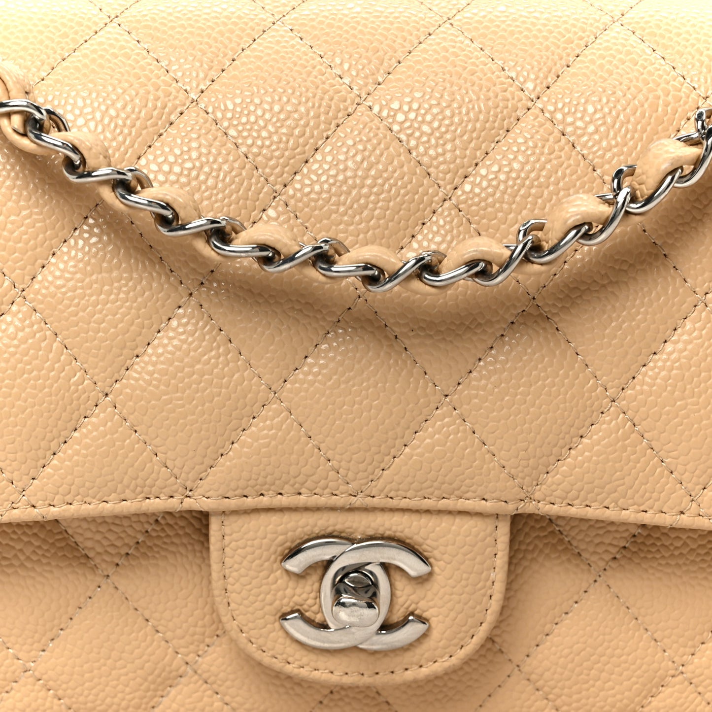 Caviar Quilted Medium Double Flap Beige