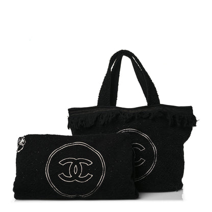 Chanel Terry Cotton CC Beach Tote Towel Set Black 3 of 16