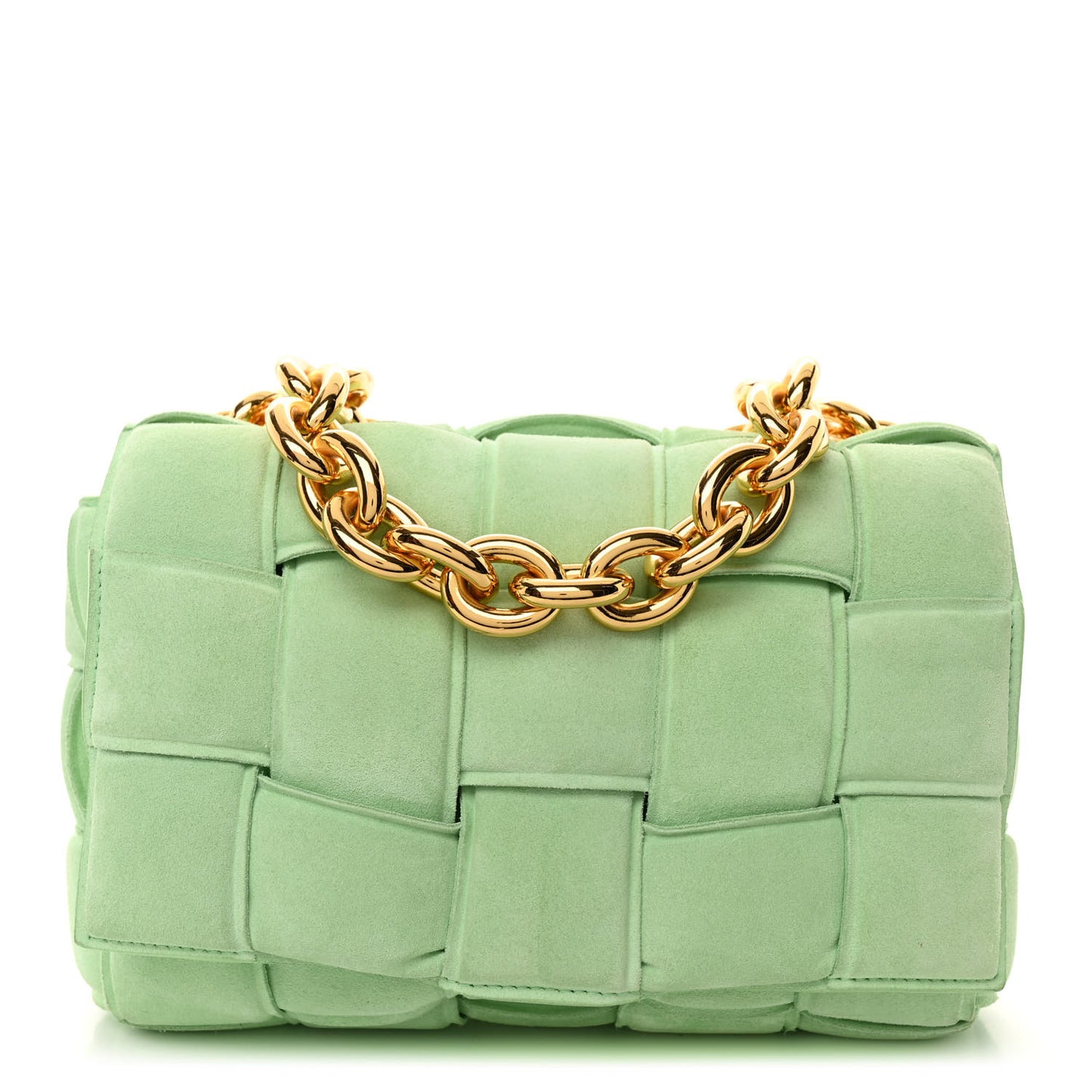 Suede Maxi Intrecciato Padded Chain Cassette Crossbody Bag Wasabi