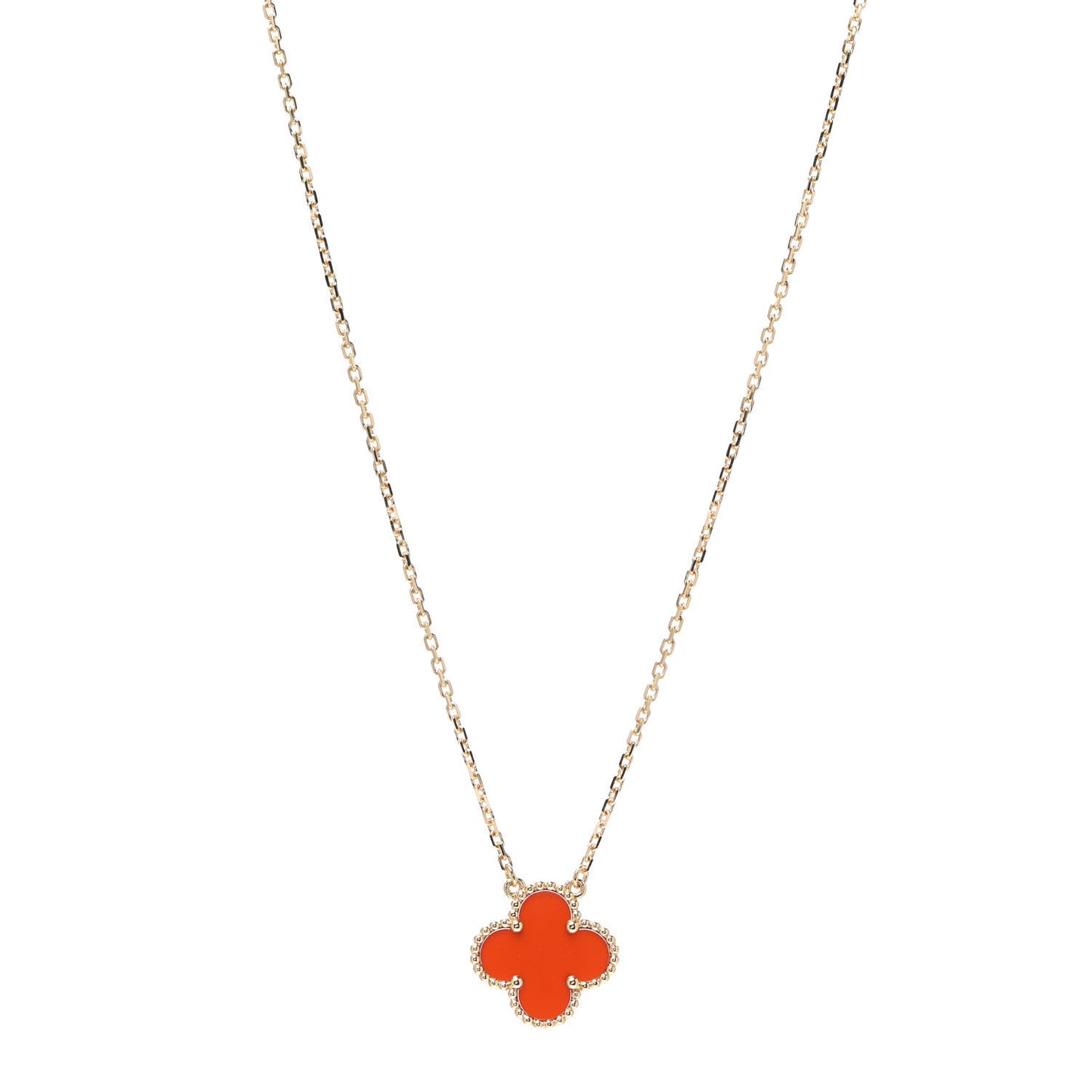 18K Yellow Gold Carnelian Vintage Alhambra Pendant Necklace