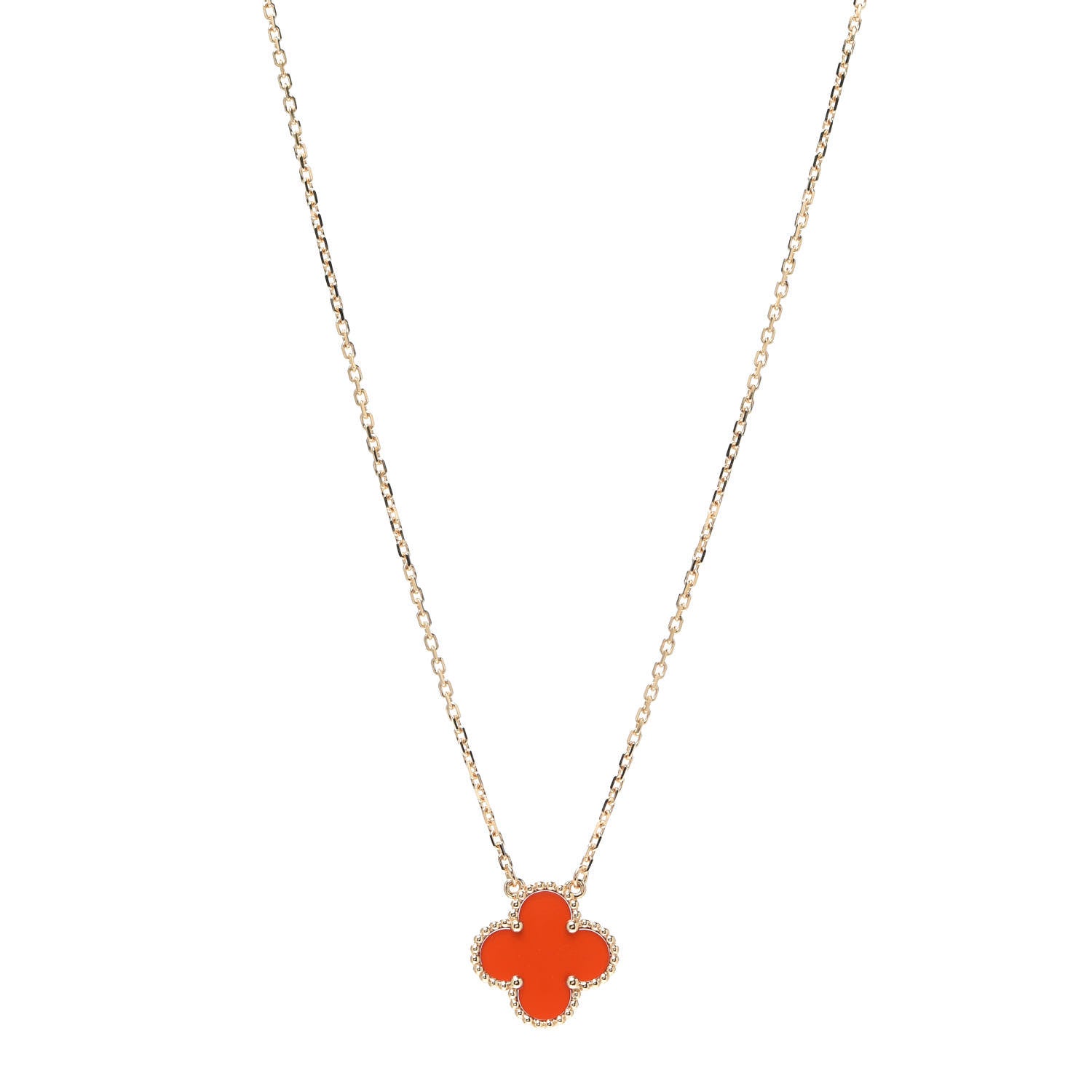 Van Cleef & Arpels 18K Yellow Gold Carnelian Vintage Alhambra Pendant Necklace 1 of 8
