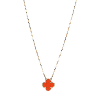 Van Cleef & Arpels 18K Yellow Gold Carnelian Vintage Alhambra Pendant Necklace 1 of 8