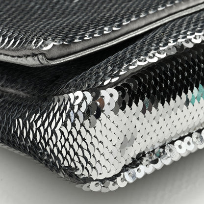 Miu Miu Paillettes Crystal Sequin Flap Argento 8 of 9