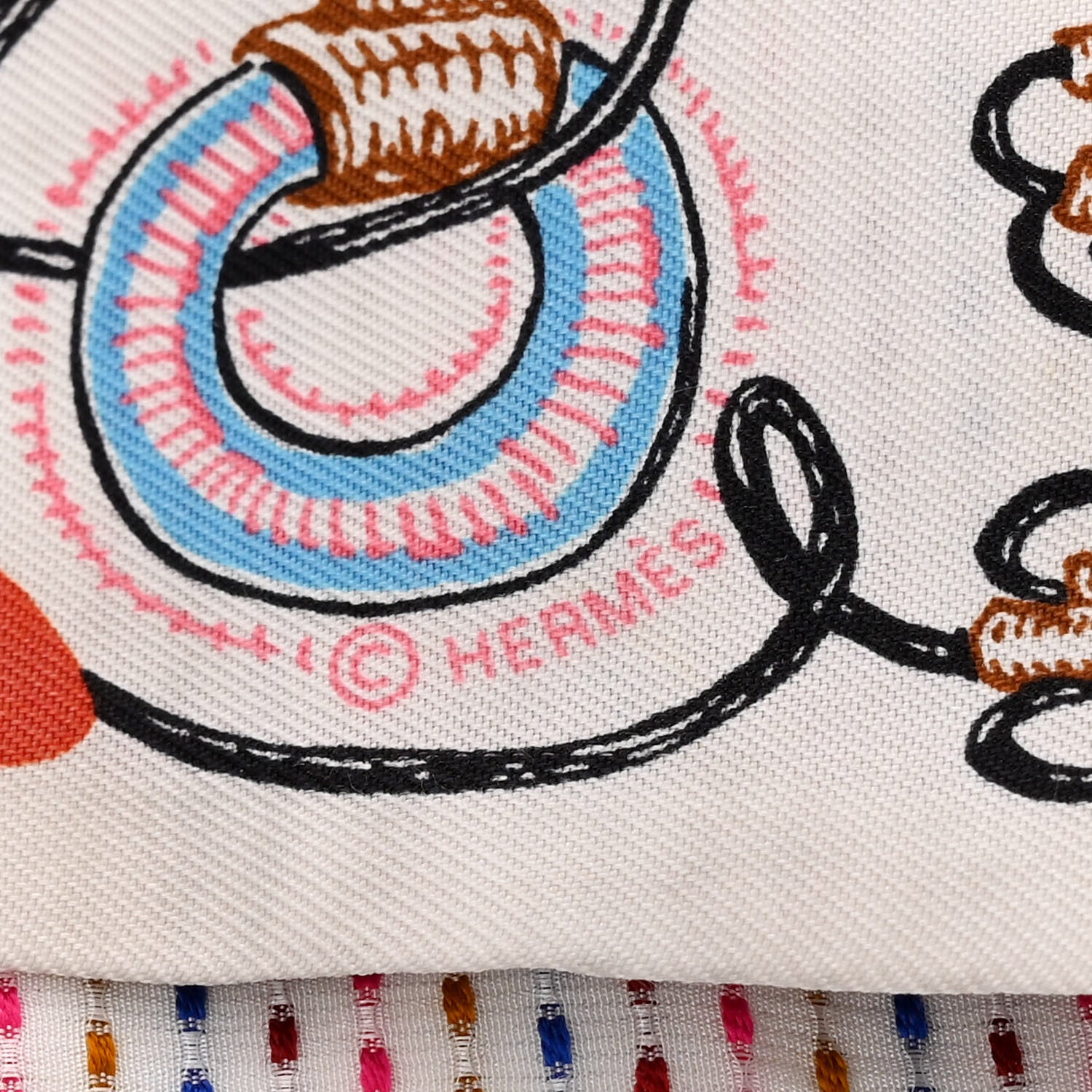 Hermes Silk Chevaloscope Neon Twilly White Bleu Rouge 4 of 4