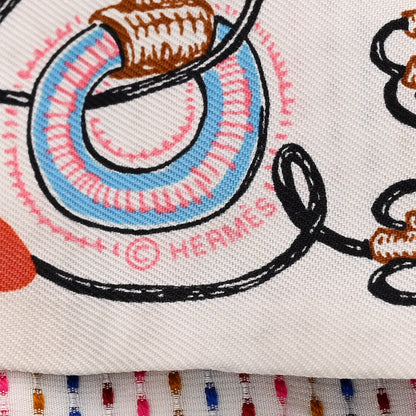 Hermes Silk Chevaloscope Neon Twilly White Bleu Rouge 4 of 4