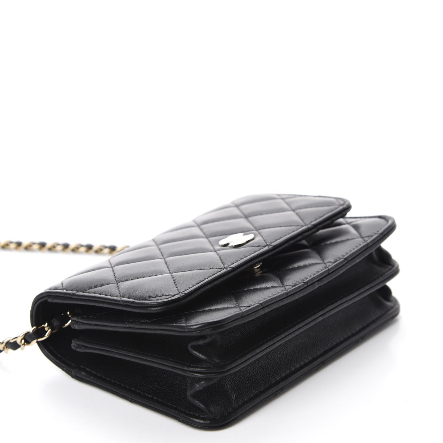 Lambskin Quilted Mini Wallet On Chain WOC Black