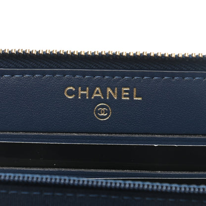 Chanel Caviar Studded Deauville Small Zip Around Wallet Navy 6 of 8