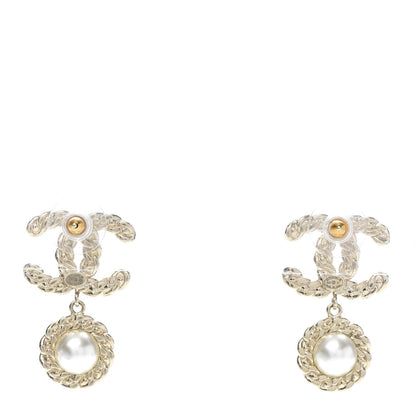 Chanel Crystal Pearl Pearls Coronation CC Drop Earrings Gold 3 of 5