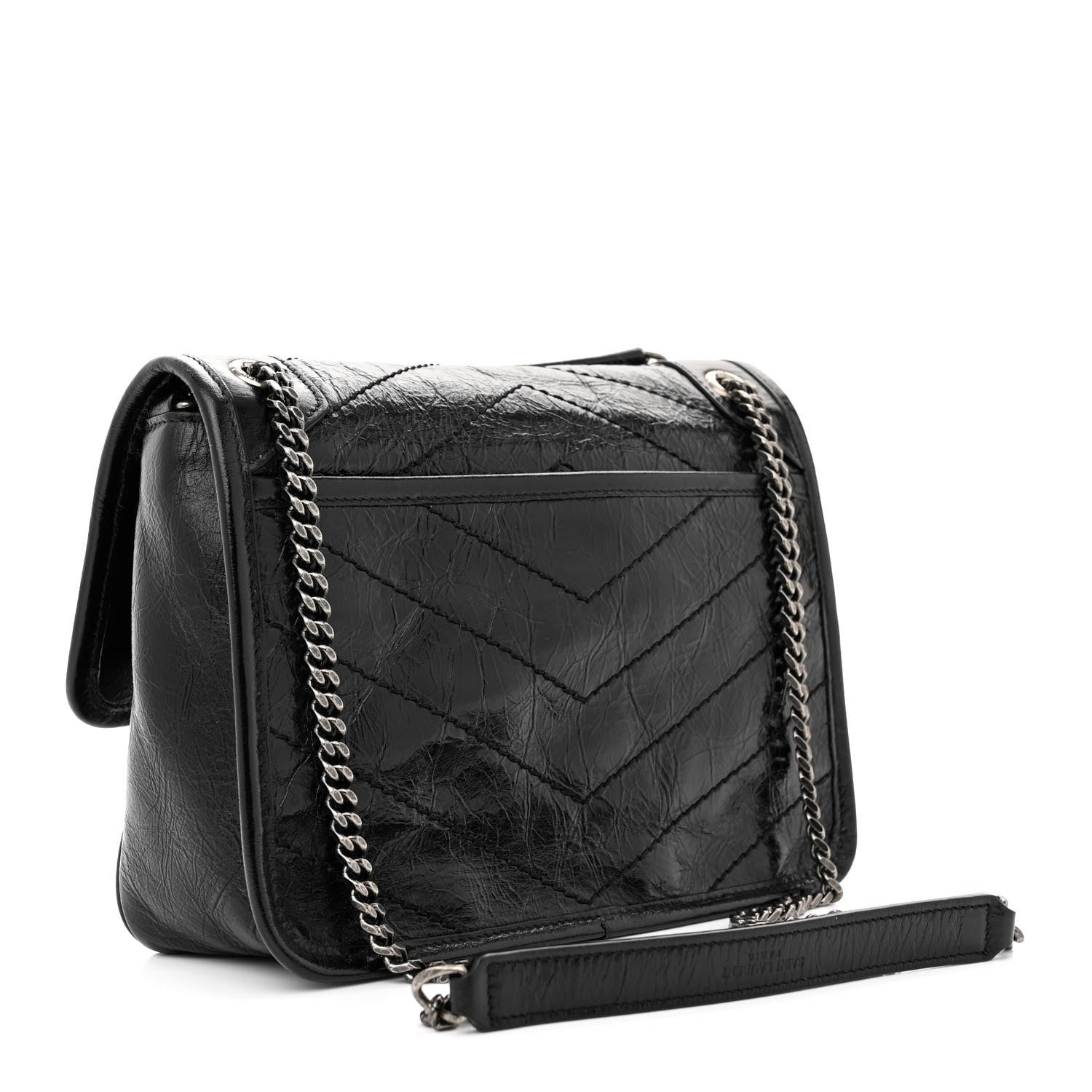 Saint Laurent Crinkled Lambskin Matelasse Monogram Baby Niki Chain Satchel Black 3 of 11