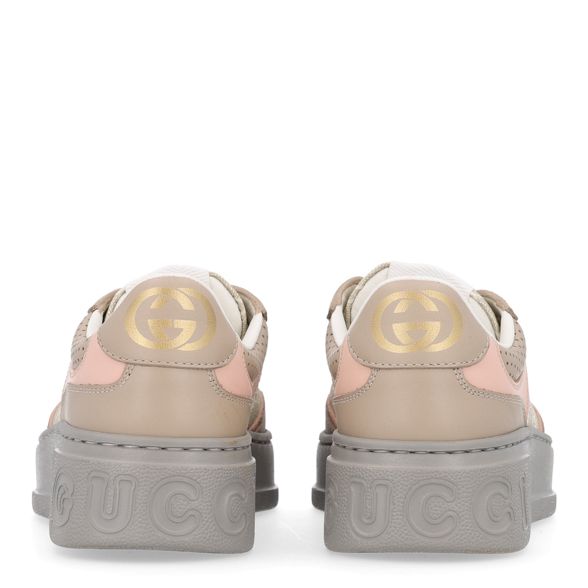 Gucci Calfskin GG Supreme Monogram Perforated Womens Platform 55mm Sneakers 35.5 Apricot Pink Beige Grey 6 of 11