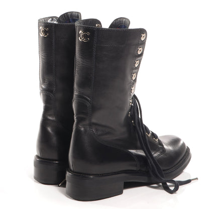 Chanel Leather Combat Boots 39.5 Black 4 of 8