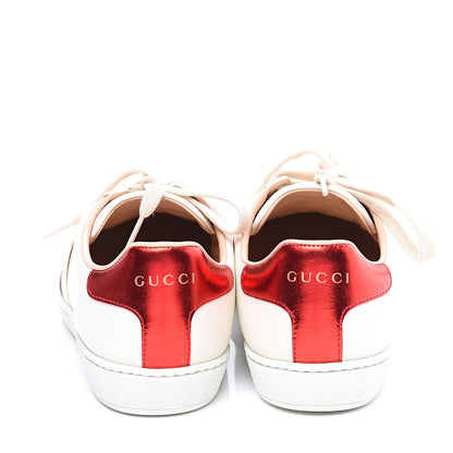 Gucci Calfskin Stripe Womens New Ace Sneakers 36.5 New Mystic White Ecru Red Flame 7 of 12