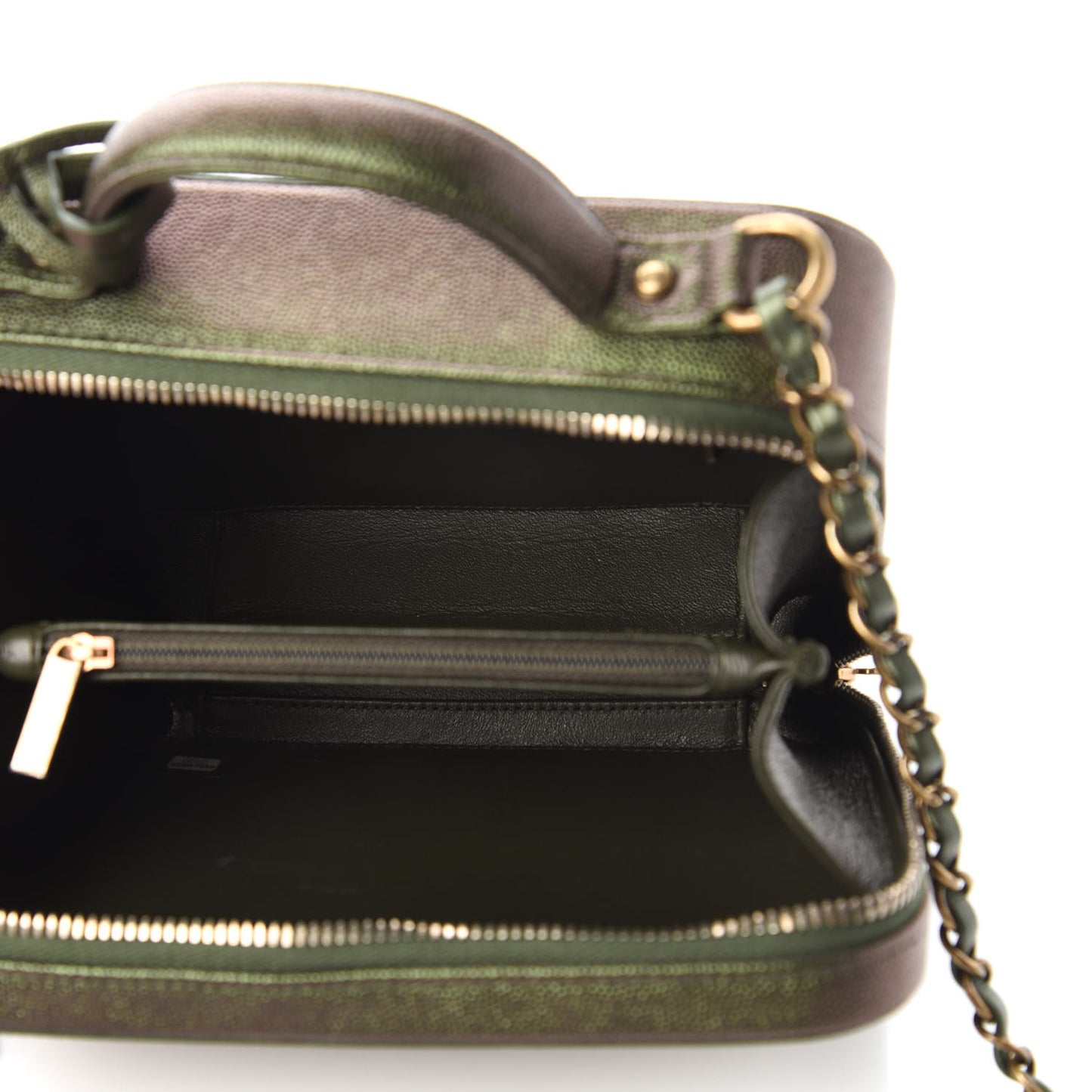 Iridescent Caviar Quilted Medium CC Filigree Vanity Case Green