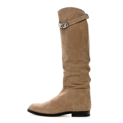 Hermes Velvet Goatskin Kelly Jumping Boots 38.5 Beige Sable 1 of 10