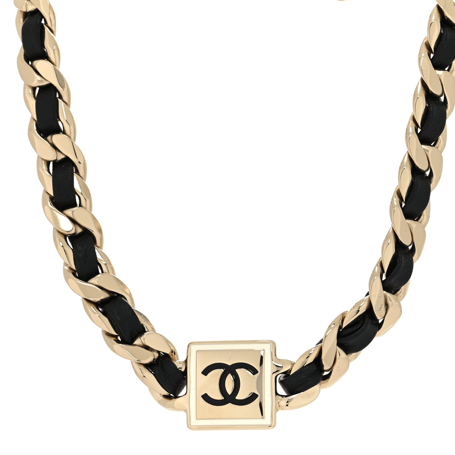 Chanel Metal Lambskin CC Square Choker Gold Black White 1 of 5