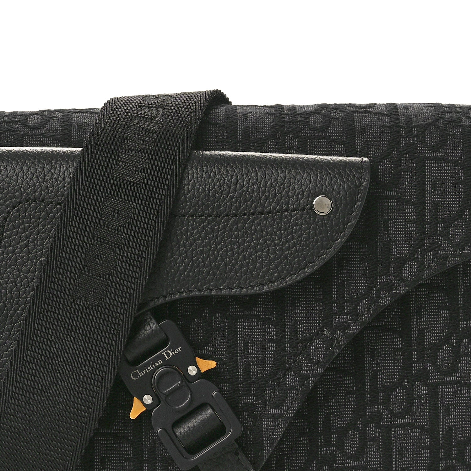 Christian Dior Oblique Jacquard Grained Calfskin Saddle Messenger Pouch Black 8 of 10
