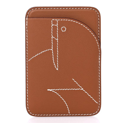 Hermes Swift Embroidered Walrus MagSafe Card Holder Gold 1 of 7