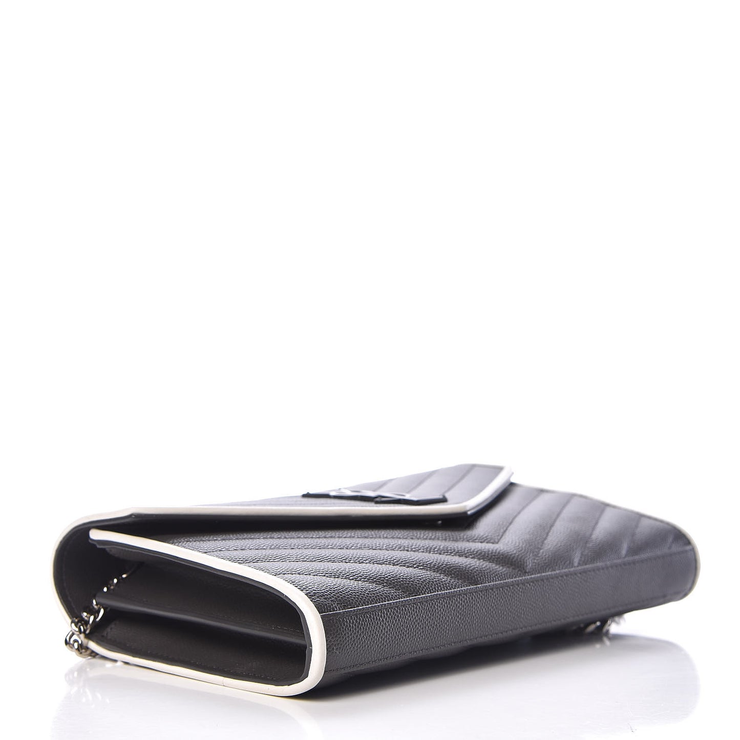 Grain De Poudre Matelasse Chevron Monogram Chain Wallet Grey White