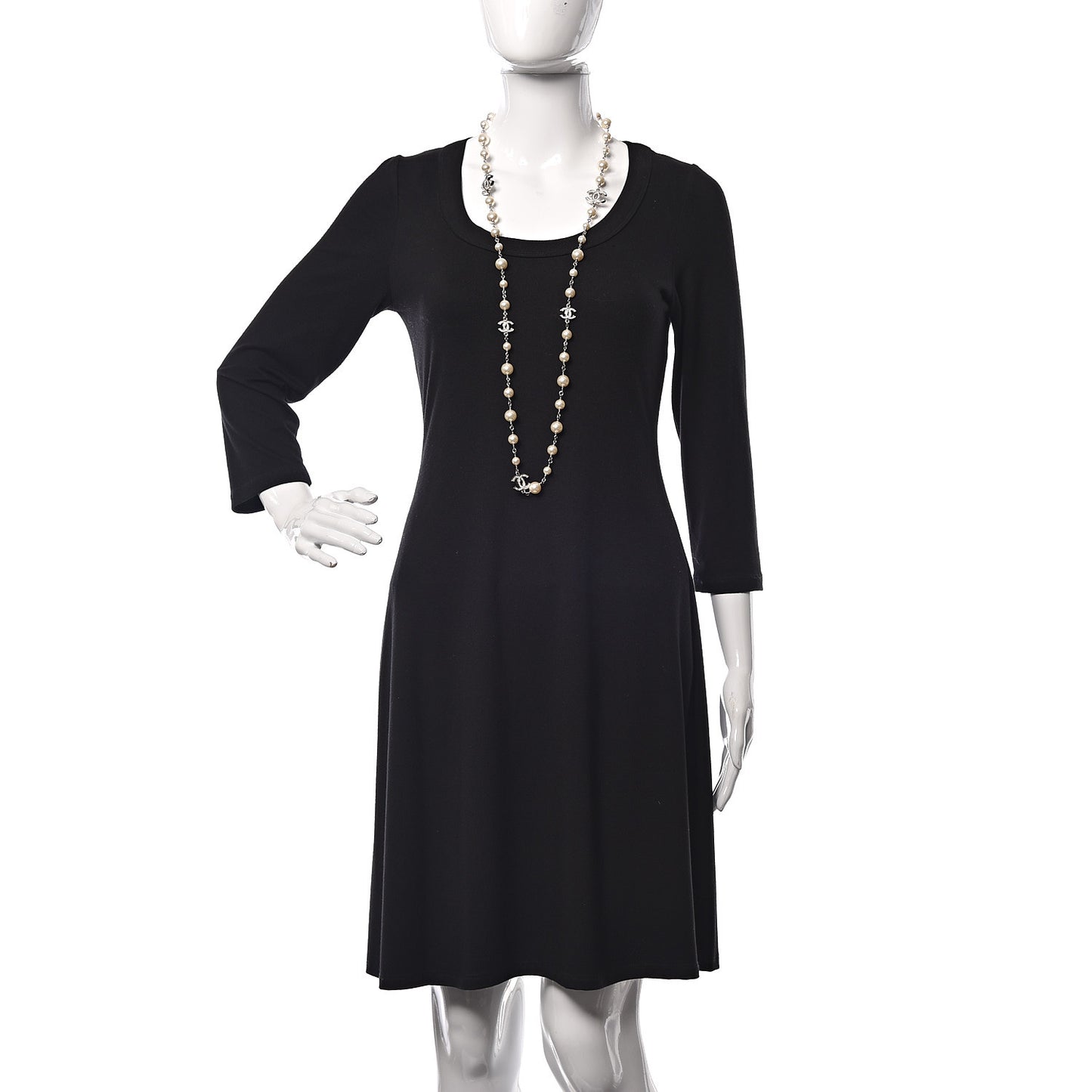 Crystal Pearl CC Long Necklace Silver