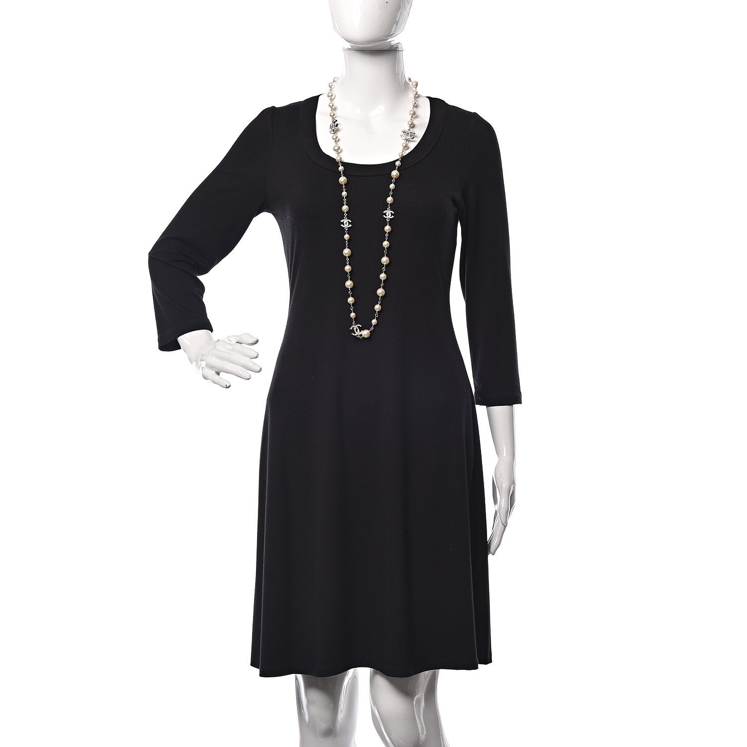 Chanel Crystal Pearl CC Long Necklace Silver 2 of 7