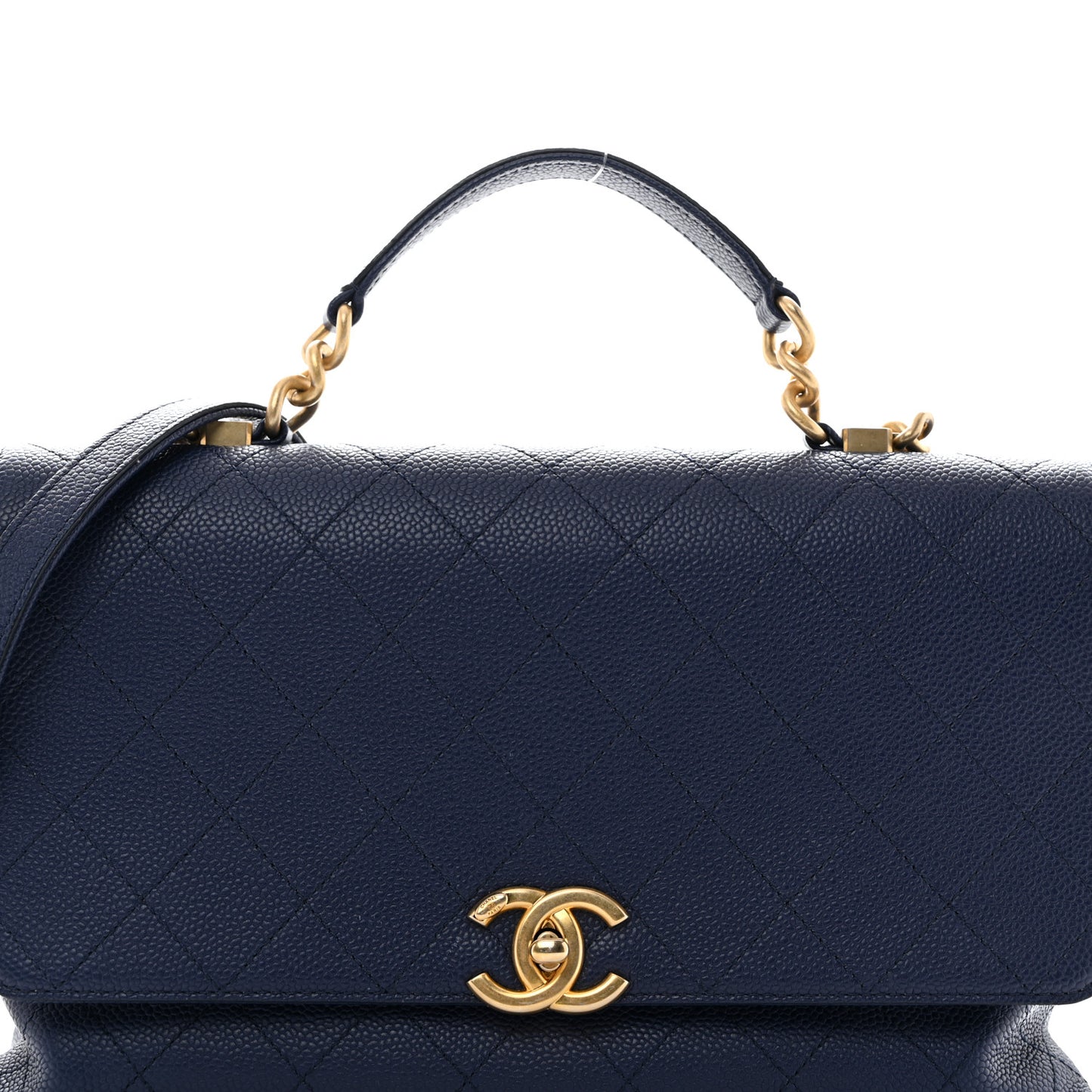 Caviar Diamond Stitched Top Handle Flap Navy