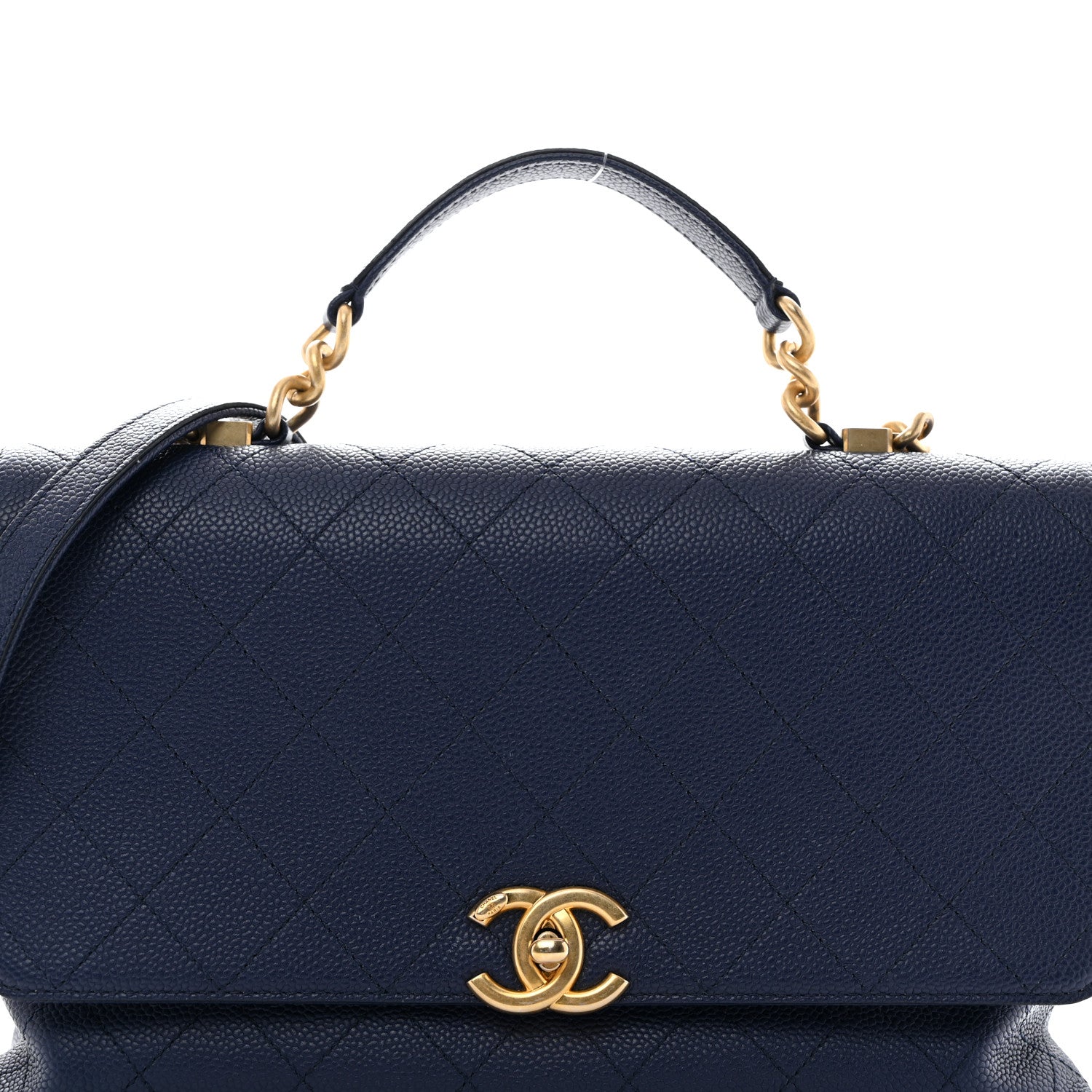 Chanel Caviar Diamond Stitched Top Handle Flap Navy 15 of 19