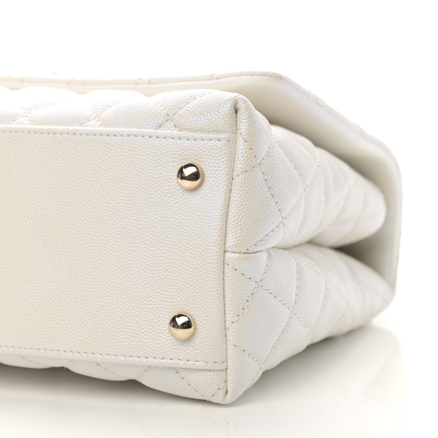 Iridescent Caviar Quilted Small Coco Handle Flap White