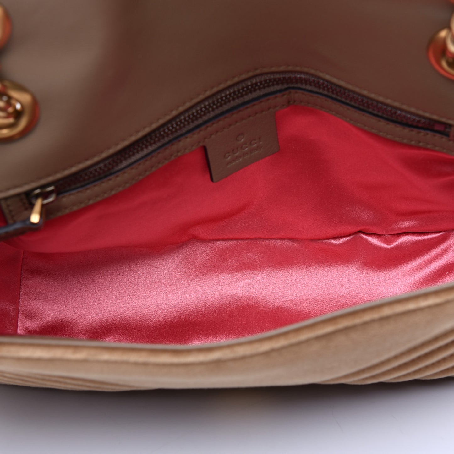 Velvet Matelasse Small GG Marmont Shoulder Bag Taupe