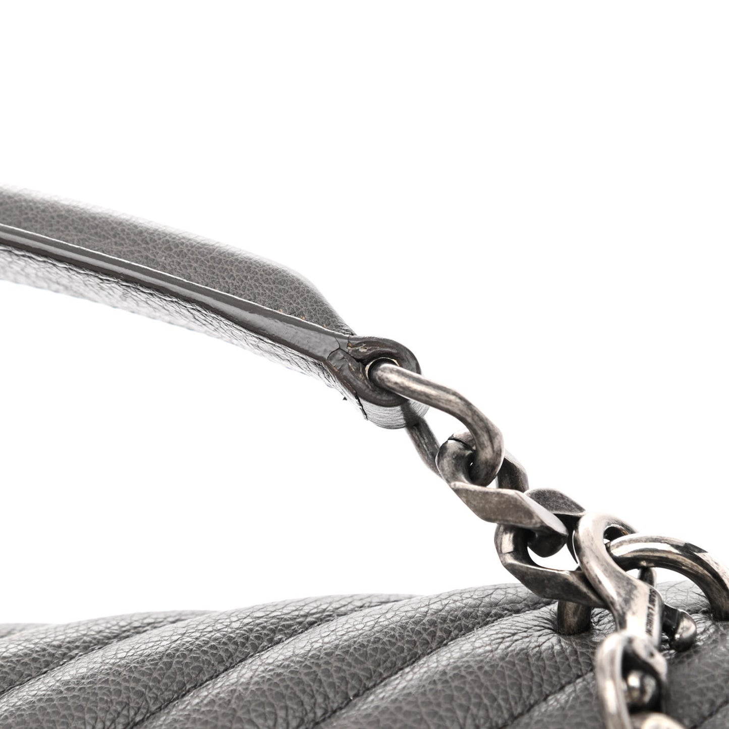 Sheepskin Matelasse Chevron Monogram Large College Satchel Dark Anthracite