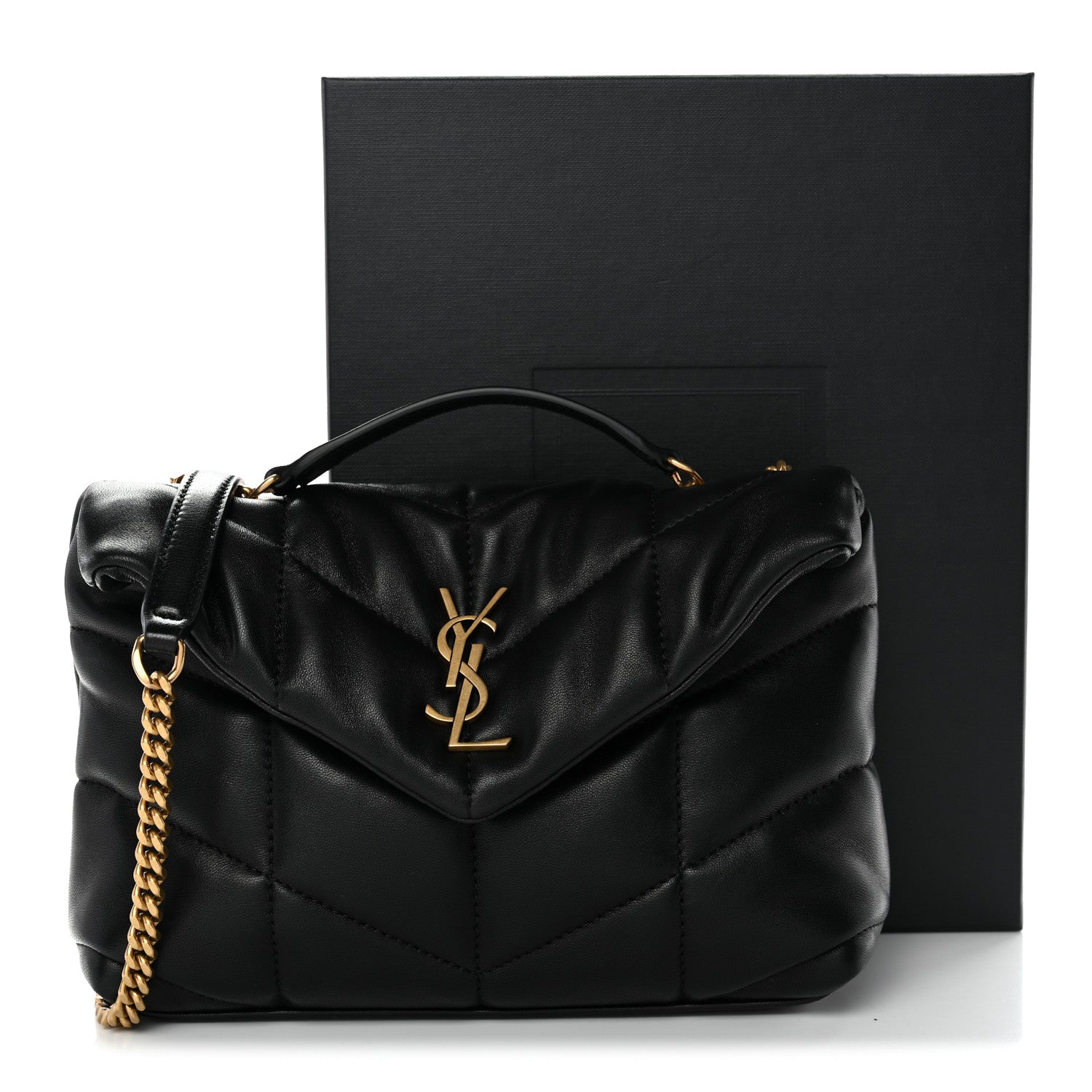 Saint Laurent Lambskin Quilted Toy Loulou Puffer Monogram Chain Satchel Black 11 of 11